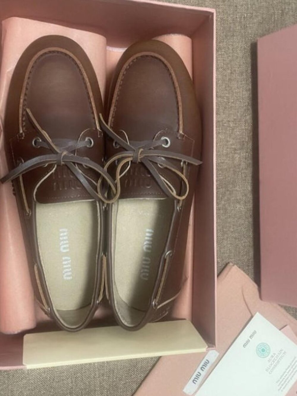 Miu MIU Brown Leather Lace-Up Loafers with Original Box